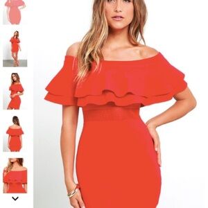 ❤️ Endless Rose Red Ruffle Off-the-Shoulder Bodycon Dress (Size S)